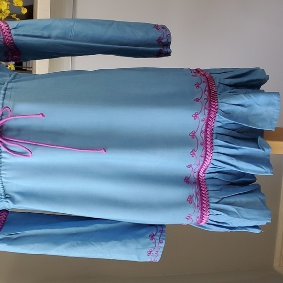 Mods international Bohemian, style dress, medium blue with purple enbroidery. M - Picture 3 of 12